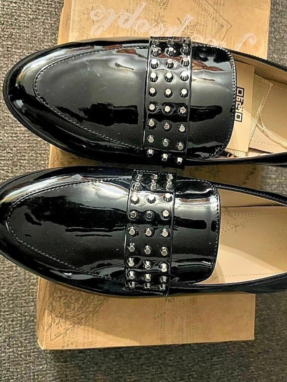 Studded Patent Loafers in Black Like New